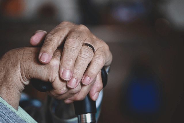 nursing home, hands, cane